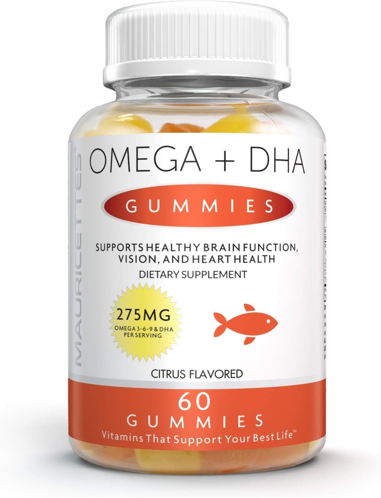Burpless Fish Oil Gummies med Omega 3 6 & 9 Plus DHA for børn og voksne - Brain, Memory, Focus, og Immunity Booster - Non- GMO, Gluten Free, Gelatine Free