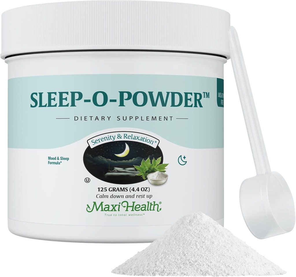 Maxi Health - Søvnpulver med Magnesium, Inositol & L- Tryptophan - Zero Melatonin Non Habit Danning Sleep Aid - Easy Drink Mix, Afslappende Søvn Drink Supplement til Sengetid, 4.4 Oz Sleep- O- Powder