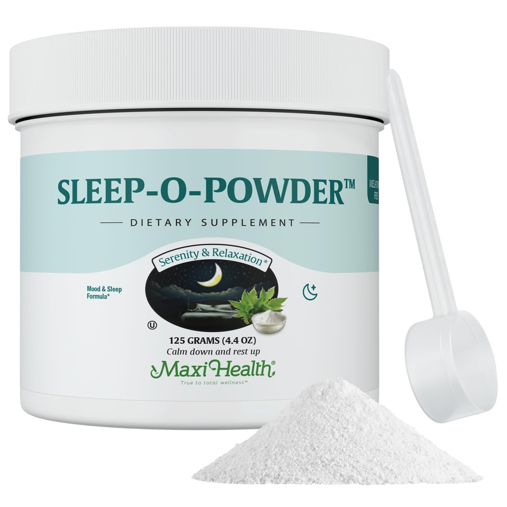 Maxi Health - Søvnpulver med Magnesium, Inositol & L- Tryptophan - Zero Melatonin Non Habit Danning Sleep Aid - Easy Drink Mix, Afslappende Søvn Drink Supplement til Sengetid, 4.4 Oz Sleep- O- Powder