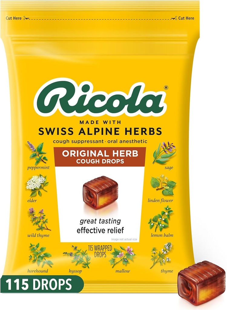 Ricola Original Herb Hoste Drops, 115 Greve, Hoste suppressant & Halsen Leasing Drops med naturligt sourced menthol, Glæder Herbal Smag til hoste & Hals Irritation Symptomer Relief