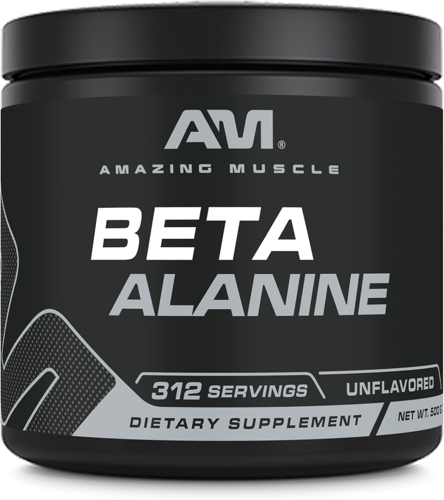 Amazing Muscle Beta- Alanine Powder Supplement- 124; 1600 Mg · 124; Unflavored • 124; 500 G (1,1 LB) • 124; 312 Servering • 124; Non- GMO • 124; Fremstillet i USA