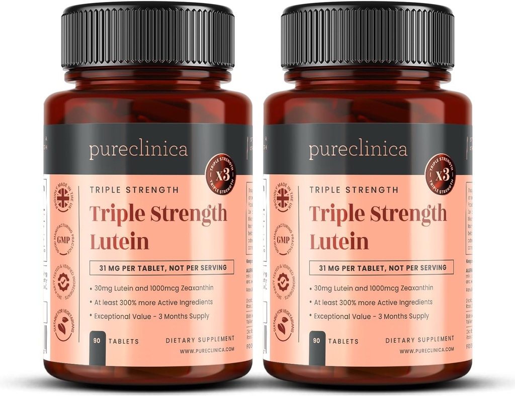 pureclinica Lutein 30mg x 180 tabletter (2 flasker med 90 tabletter i hver).