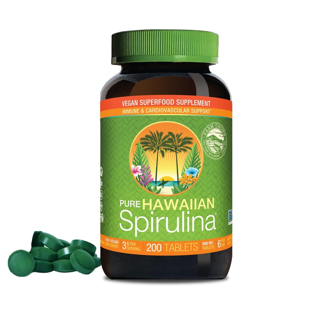 Nutrex Hawaii, Pure Hawaii Spirulina 500 mg, Vegan, Understøtter immunsystem, hjerte, celler og energi, 200 tabletter