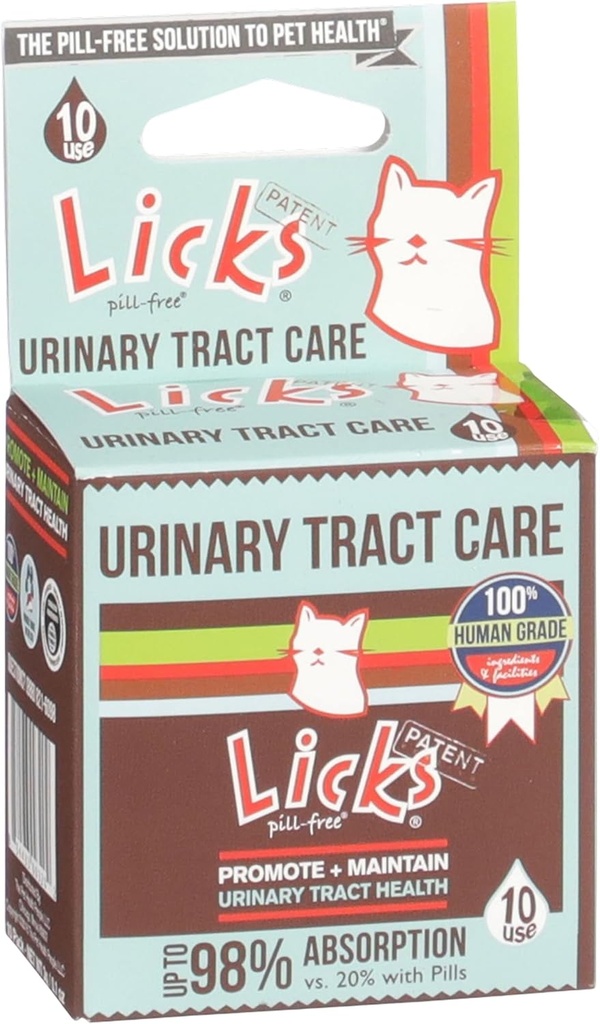 Licks Pillar-Free Cat Urinary Tract Care - Kat UTI Care and Prevention Gel Packets - Urinary Tract Infektion supplement til katte - Omega 3 Fish Oil og L- Lysin Supplement - Gel Packets - 10 Anvendelse