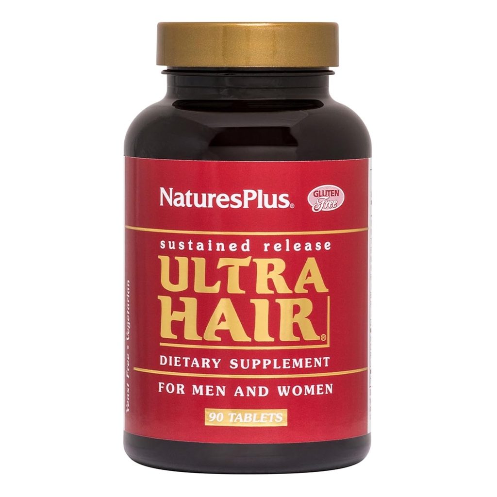NaturPlus Ultra Hår - 90 Vedvarende udgivelsestabletter, pakke af 2 - Understøtter sund hårvækst - for mænd og kvinder - Gluten Free - 90 Total Servering