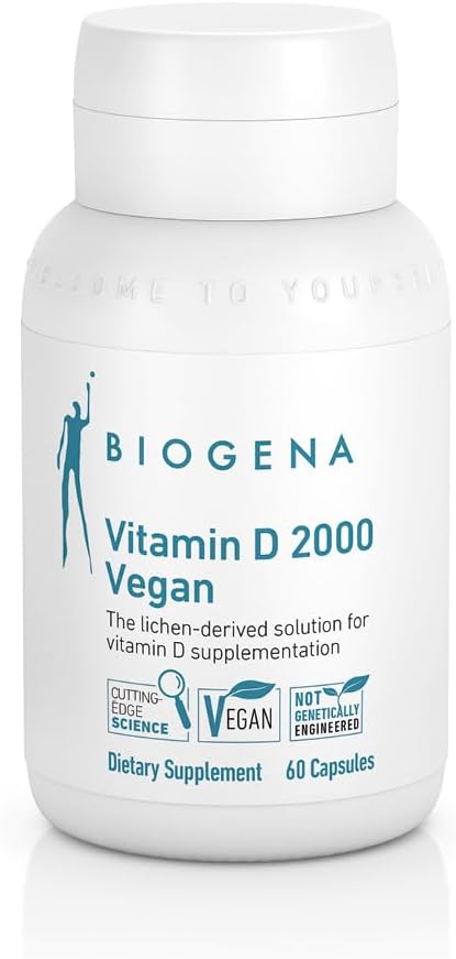 Biogena Vitamin D 2000 Vegan Formula - Sun Vitamin D3 Supplement for Calcium Absorption, Immune Support - 60 Capsules**