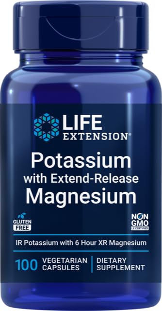 Life Extension 99mg Kalium med extenen- Release Magnesium 250mg, 100 Veg Caps - Gluten- Free - Non-GMO - Vegetar Supplement for mænd og kvinder - Dual- Action Mineral Formel