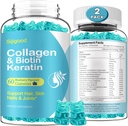 2 Pack Biotin Gummies med Collagen, Keratin, Hyaluronsyre, Vitamin til hud, hårvækst, Nails, Kvinder Mænd Voksne Børn - Blåbærsmag, 120 Gummies