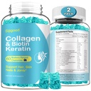 2 Pack Biotin Gummies med Collagen, Keratin, Hyaluronsyre, Vitamin til hud, hårvækst, Nails, Kvinder Mænd Voksne Børn - Blåbærsmag, 120 Gummies