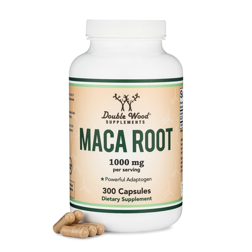Maca Root Capsules for Women and Men, 300 Count (1000 mg sort, rød, gul Maca Powder per servering) Vokset i Peru (for energi, ydeevne, motivation) af Double Wood