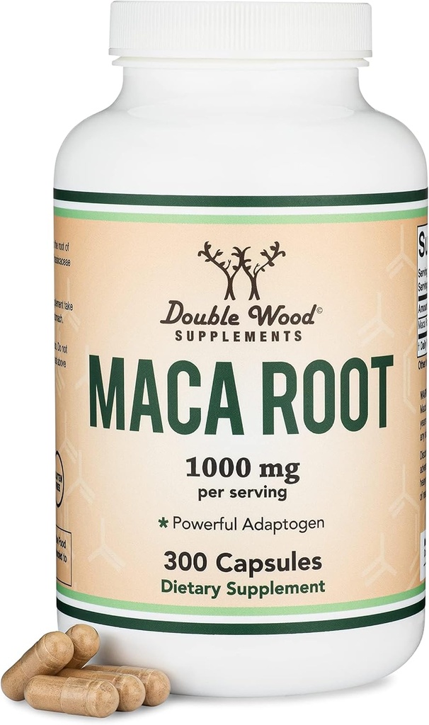 Maca Root Capsules for Women and Men, 300 Count (1000 mg sort, rød, gul Maca Powder per servering) Vokset i Peru (for energi, ydeevne, motivation) af Double Wood