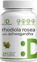 DEAL SUPPLEMENT Rhodiola Rosea with Ashwagandha, 240 Veggie Capsules – Max Strength 10:1 Root Extract – Adaptogenic Supplements for Relaxation, Energy, & Brain Health* – Non-GMO