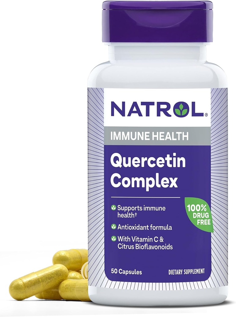 Natrol Quercetin Complex, Kosttilskud til immunsundhed, Quercetin Kosttilskud med C-vitamin og Citrus Bioflavonoider, 50 kapsler, Op til en 25 dages forsyning