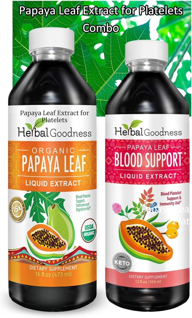 Papaya Leaf Extract Bundle - Digestive and Blood Support Combo, 2 Units, 12oz and 16oz Non GMO - Herbal Goodness