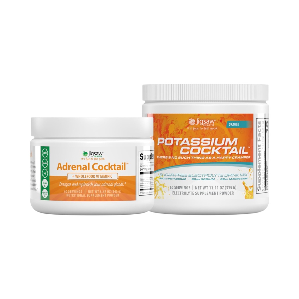 Jigsaw Health Bundle beige 124; Adrenal Cocktail, 60 Servere (Jar), og Kalium Cocktail (Orange), 60 Servere (Jar)
