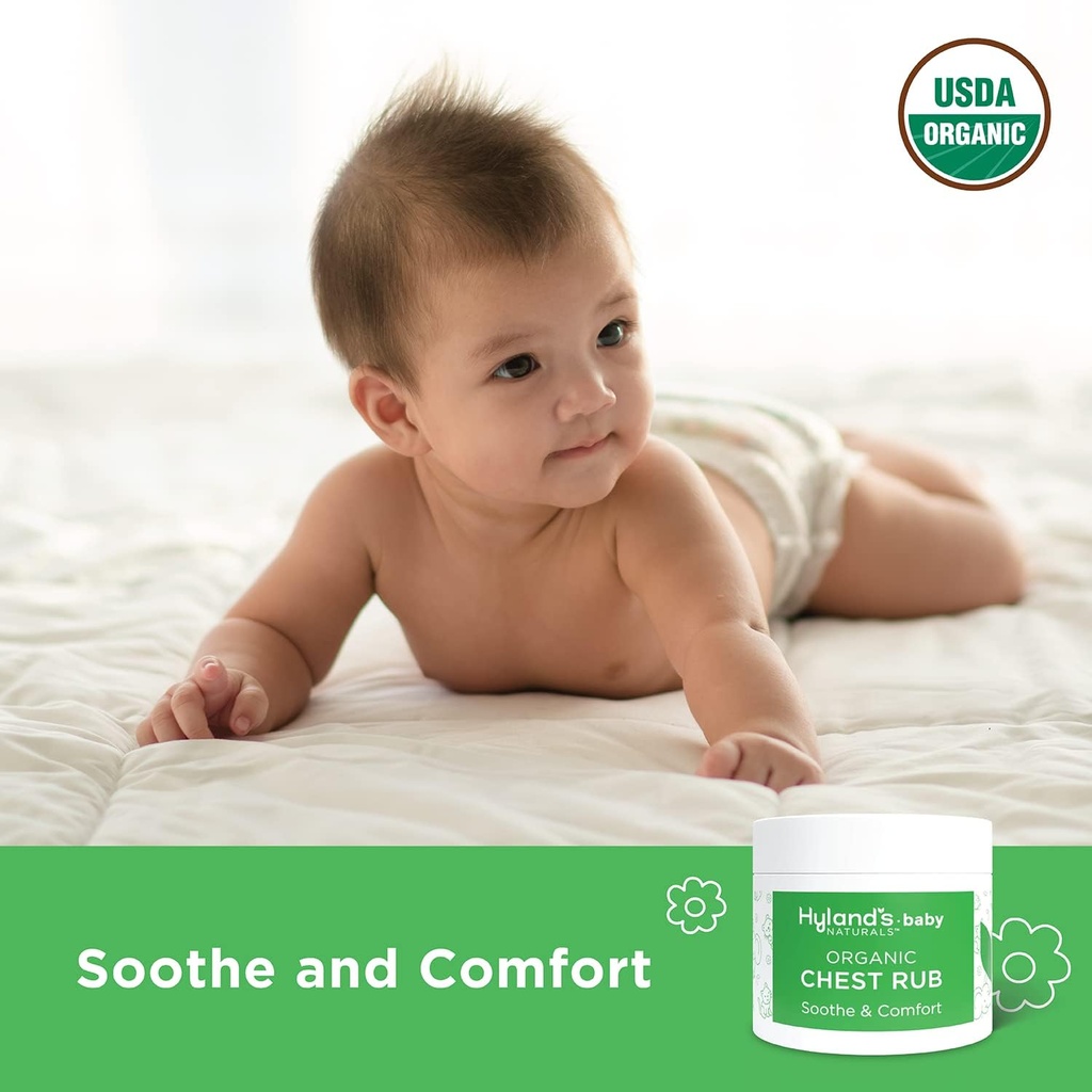 Hyland's Baby Organic Chest Rub, Soothe and Comfort, with Organic Lavender, Peppermint, and Chamomile Flower Oil, Safe and Gentle, Dermatologist Tested, 1.76 Oz, Infant (Pack of 2)