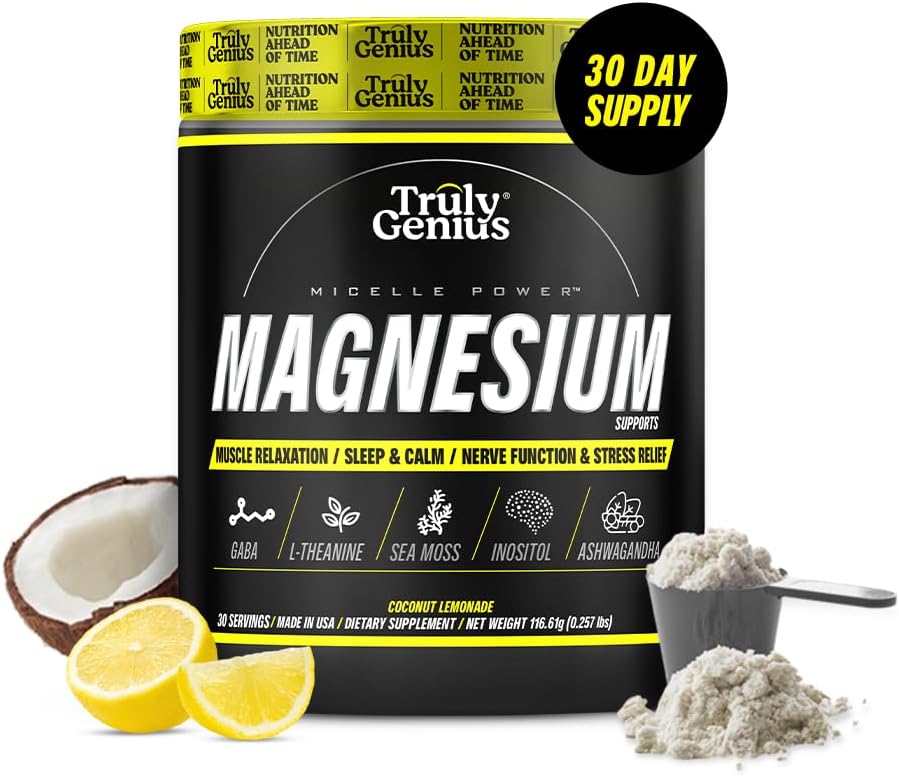 Magnesium Glycinate Powder Supplement - L- Theanine, Ashwagandha, Valerian Root - Høj Absorption - Understøtter muskelreparation - Grundlagt af James Rodriguez - 30 Servere (kokos Lemonade)