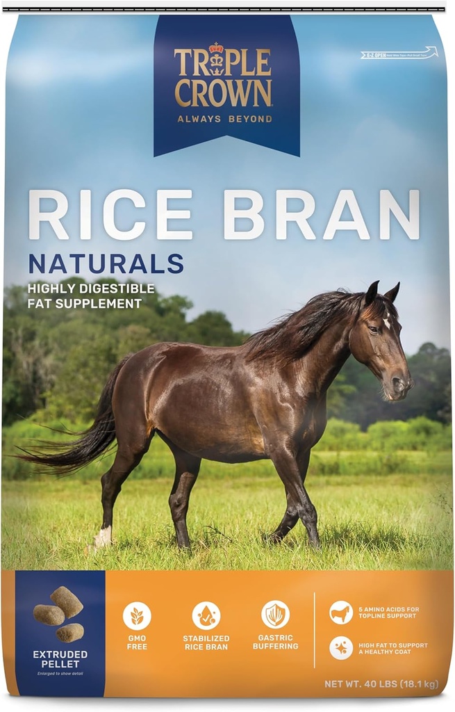 Triple Crown Rice Bran, Rice Bran for heste, hest vægt supplement, 40 lbs