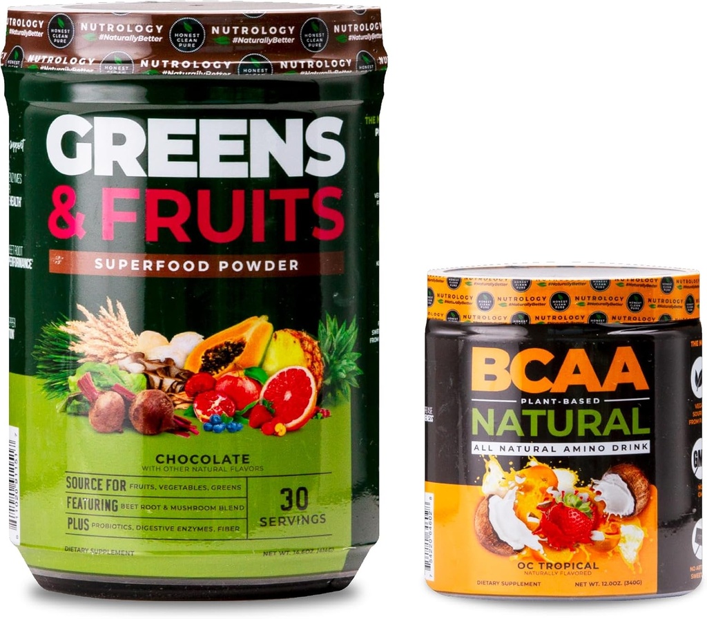 Nutrologi Grønne & frugter Powder- naturligt sourced Superfood, Chokolade (30 Servere) BCAA Natural, Plant Based BCAA Powder, Orange Coconut Flavor (30 Servere)