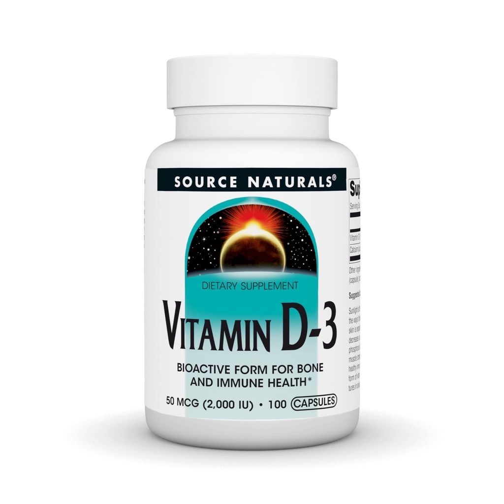Source Naturals Vitamin D-3 2000 iu Understøtter Bone & immunforsvar * - 100 kapsler