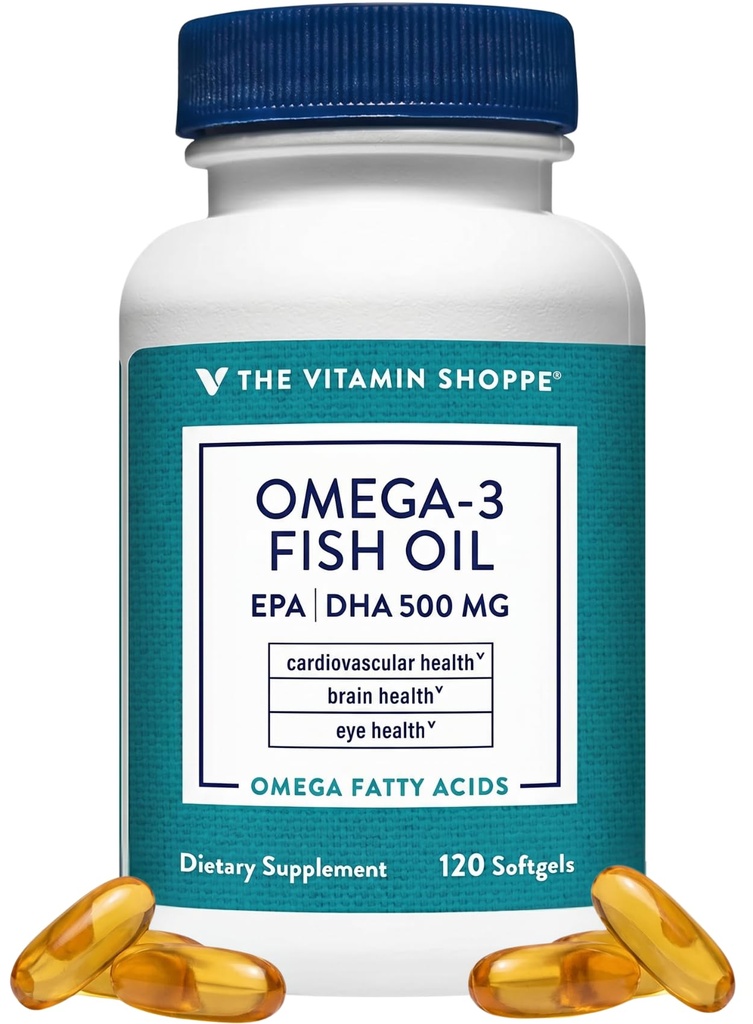 Den Vitamin Shoppe Omega 3 Fish Oil 1000mg, EPA 300mg & DHA 200mg, Renhed Assured, Molekylært Destilleret til støtte kardiovaskulær, fælles og hjerne sundhed (120 Softgels)