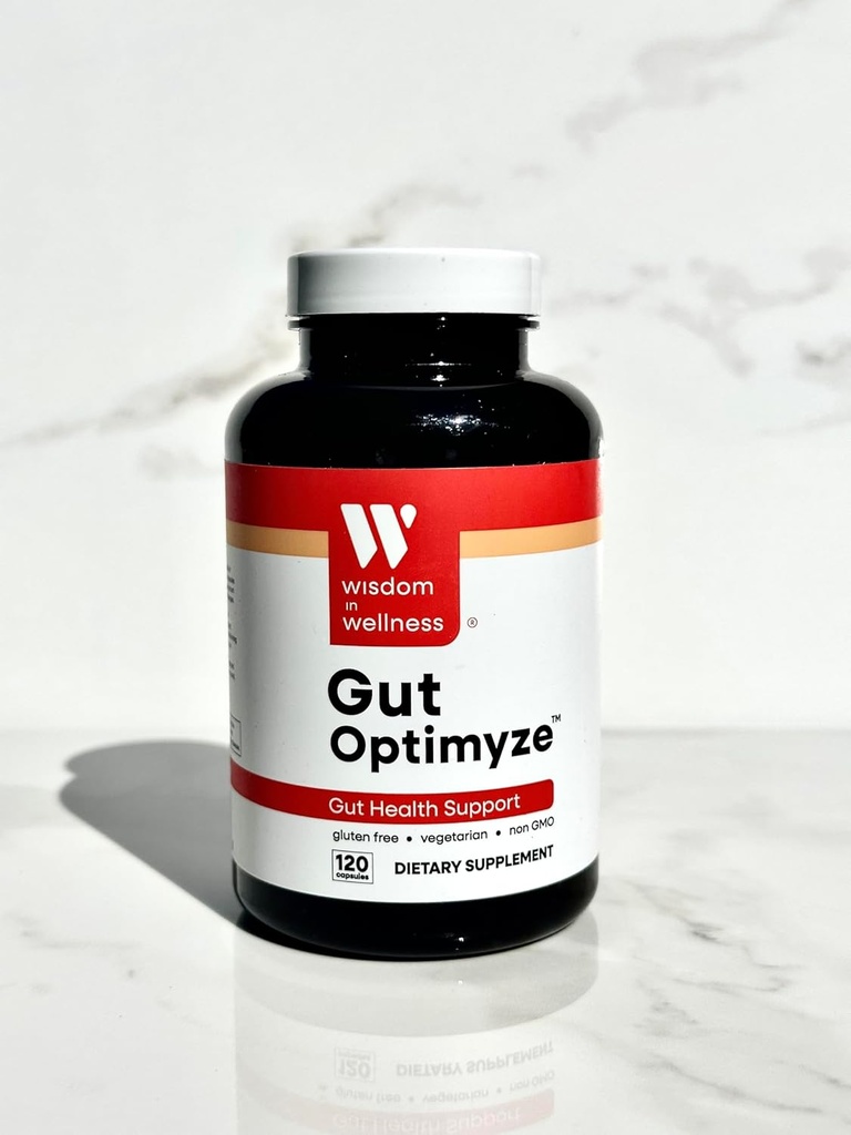 Visdom i Wellness Gut Optimyze - 120 fordøjelsesmæssige helbredskapsler - Vitaminer og probiotika til Gut Health - Komplet for mænd og kvinder - fordøjelsesmæssige tandkødspiller - Sund Gut Probiotika