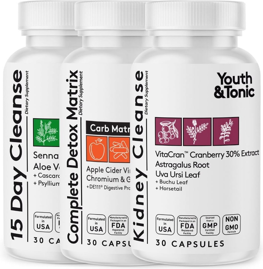 Hele kroppen Cleanse 3pk Bundle beige 124; 15 dag Colon Cleanser og System Alkalisering med komplet Detox Matrix og Nyre Cleanse for Urinary Tract & Brege Sundhed