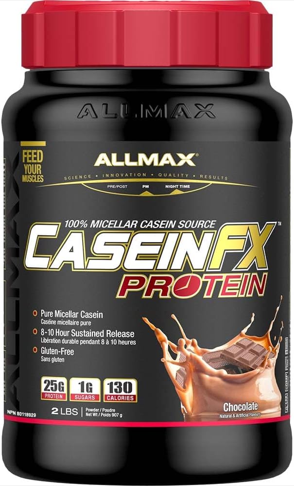 ALLMAX Casein-FX Protein, Chocolate - 2 LB - 25 Gram af Blow-Release Protein Per Scoop - Lav Carb & Zero Tilføjet sukker - ca. 27 Servere