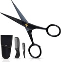 Ontaki Mustache Saks til mænd - 5 -Inch, Sort - Tysk High- Carbon Steel Bevel- Edge til Precision - Skæg Trimning Saks - Inkluderer Grooming Kit med Mustache & Beard Combs & Carriing Pouch