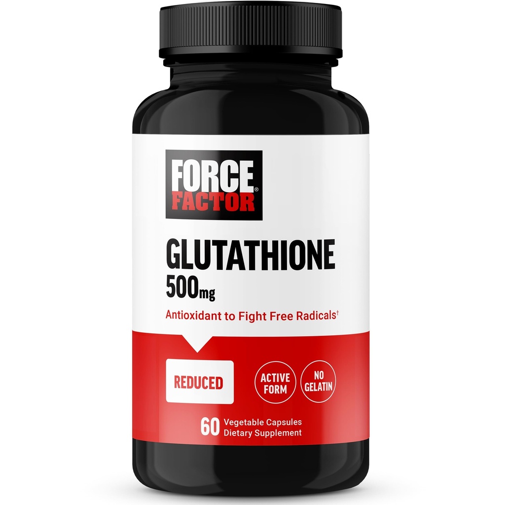 FORCE FACTOR Glutathion supplement, antioxidant supplement med reduceret Glutathion 500 mg for Superior Absorption og effekt, aktiv form, Vegan, Non- GMO, 60 vegetabilske kapsler