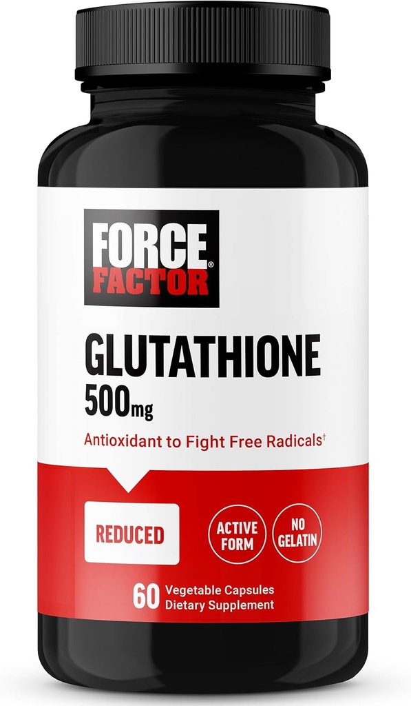 FORCE FACTOR Glutathion supplement, antioxidant supplement med reduceret Glutathion 500 mg for Superior Absorption og effekt, aktiv form, Vegan, Non- GMO, 60 vegetabilske kapsler