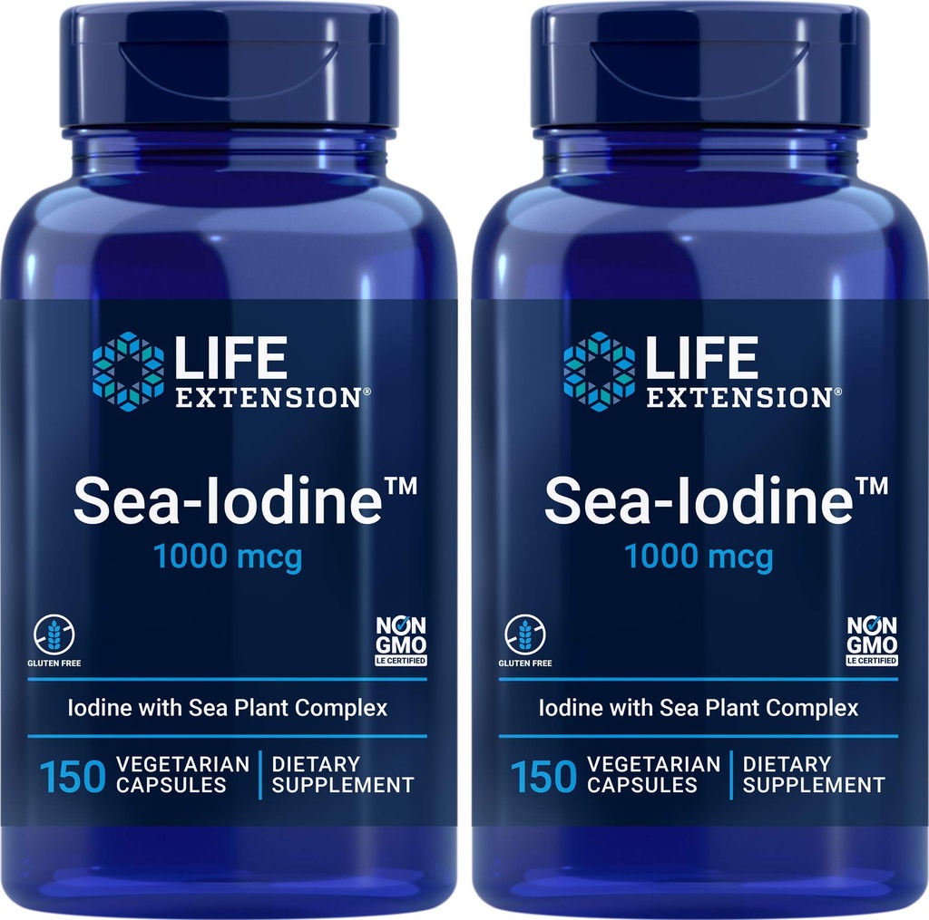 Life Extension Sea- Jod Capsules, 1000 mcg, 150 Veg Caps, Natural Jod Supplement fra Kelp og Bladerwack