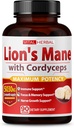 VIND HERBAL Lions Mane Mushroom med Cordyceps Kapsler svarende til 5030mg - Maksimal potens L- Theanine Ashwagandha Brain Supplement for Focus Memory Energy Mood Support 90 dages forsyning