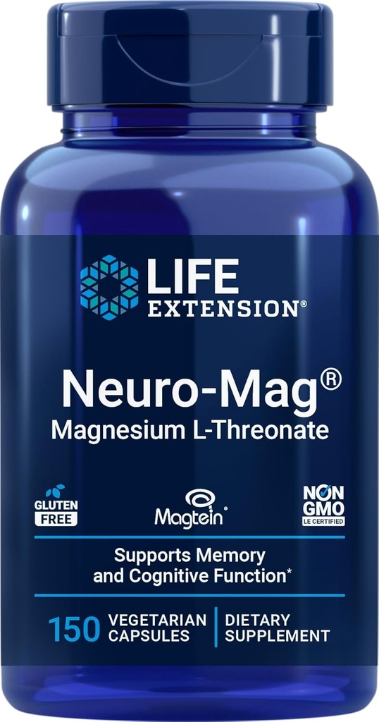 Life Extension Neuro- Mag Magnesium L- Threonat, 150 Vegetariske Kapsler, Magtein Supplement for kvinder og mænd