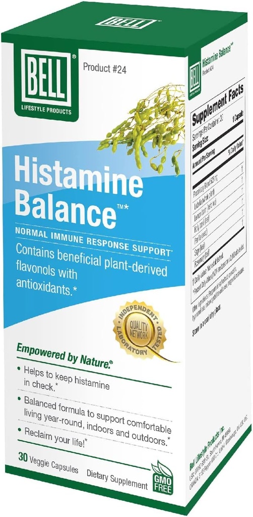 Bell Histamine Balance - Natural Supplement, Optimering af immunrespons & Vedligeholdelse af sund respiration Comfort - Unique Blend, 30 Veggie Caps
