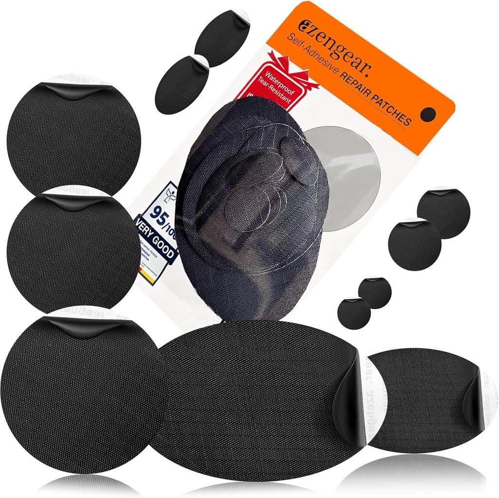 aZengear reparation Patches - Vandtæt, selvmodsigende, Tear- Cold- Heat-resistent Polyester Fabric til at fastsætte Down Jacket, Puffer, Snowsuit, Shoe, Tent, PVC, Beklædning, Upholstery (Sort)