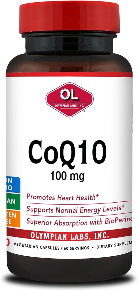 Olympian Labs CoQ10 100mg Formuleret med Bioperine til større absorption, Support Heart Health 60 Kapsler