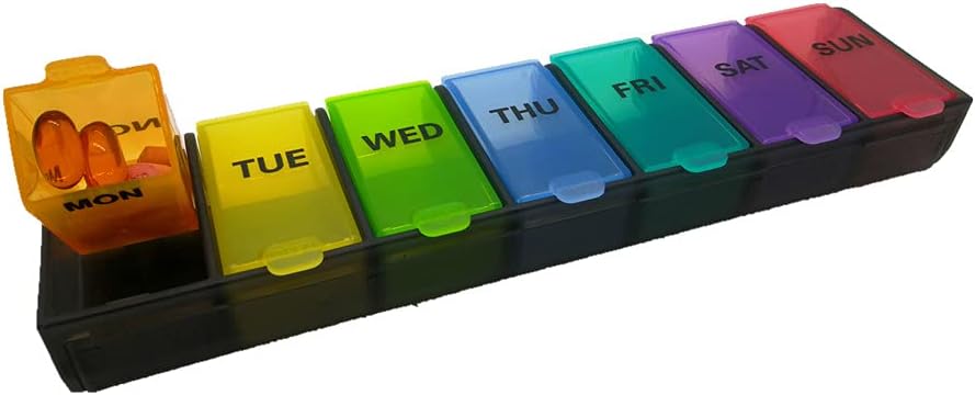 Pill Box Weekly Pill Organizer, WOWHOUSE Daily Pill Organizer med store kompartmenter BPA Gratis for Vitamin Fish Olies Kosttilskud Medicin (1time1day- blk)