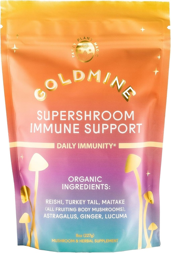 Goldmine Supershroom Functional Power Reishi Mushroom Supplement, Gluten Free Powerful Adaptogen Vegan Brain Supplement - Immunity Support Powder (227gram (8oz), Pouch)