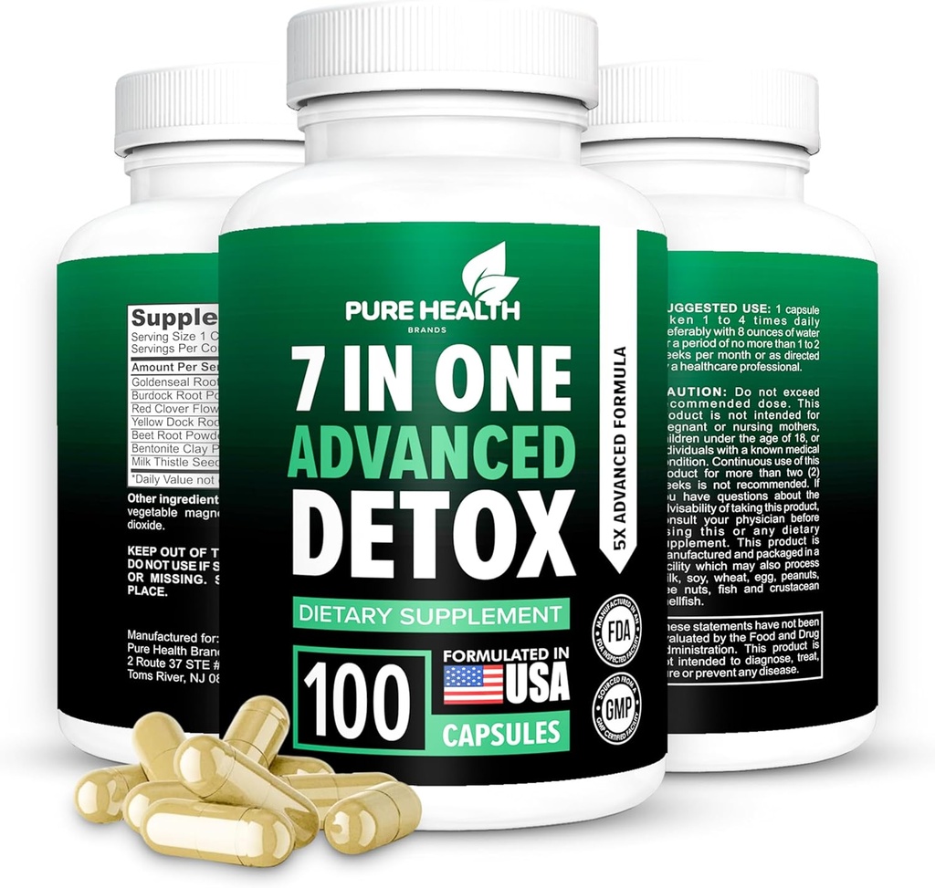 Ekstra styrke hurtigt fungerende 7- in- One Advanced Formel - Fuld Krop Rengøring - Detox & Lever Rengøring - Detox & Lever Reparation, Alle naturlige toksiner Remover, Sund Rensning Støtte til lever (100 Capsule)