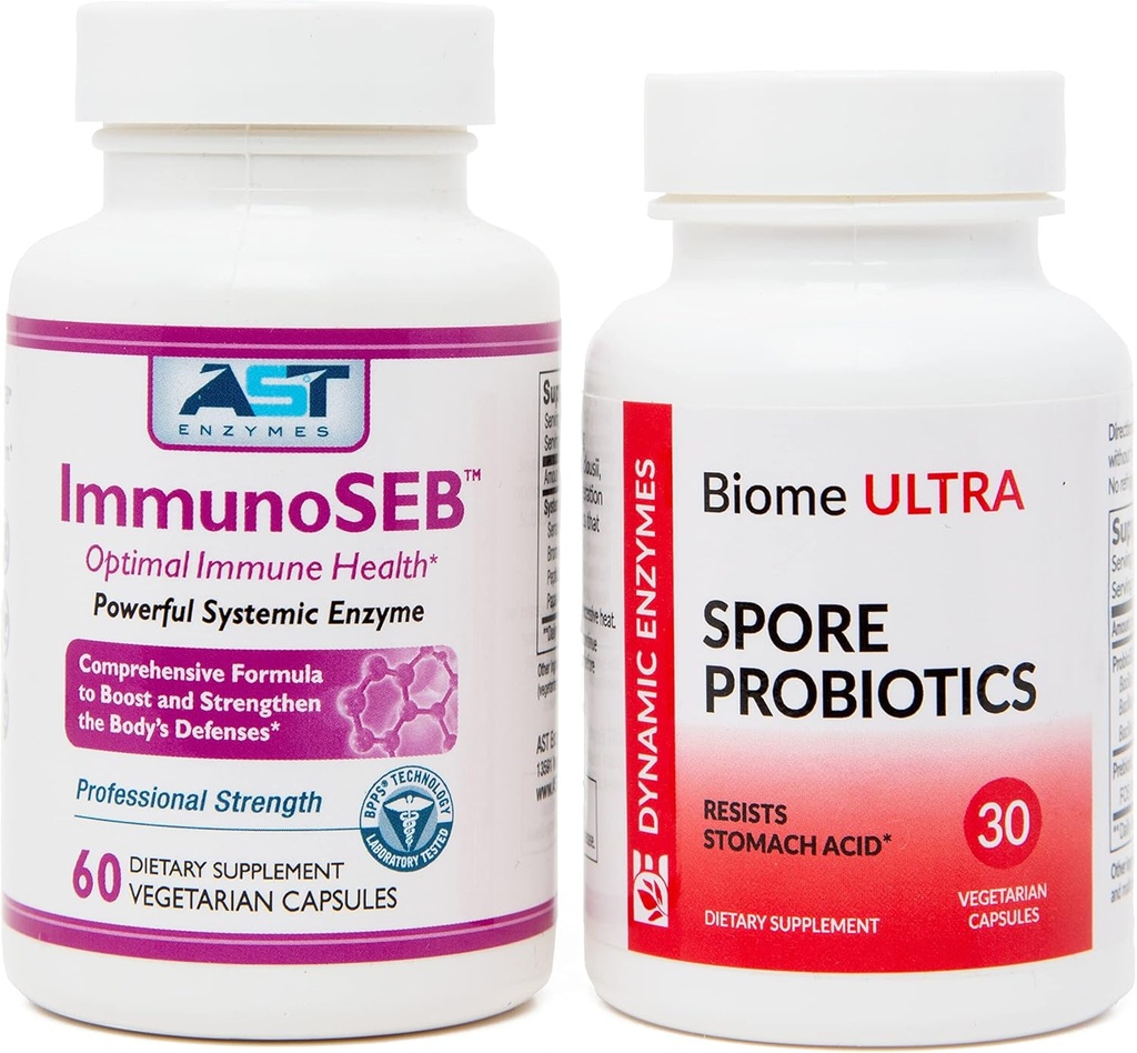 ImmunoSEB (60 caps) & Biome Ultra (ProbioSEB CSC3) (30 caps) - Immunitet Boost Bundle - Systemiske enzymer & probiotika