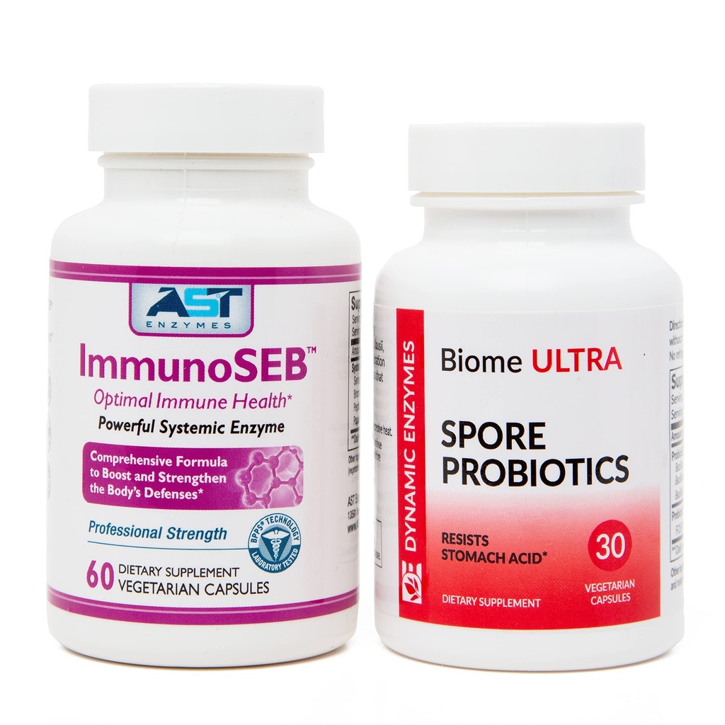 ImmunoSEB (60 caps) & Biome Ultra (ProbioSEB CSC3) (30 caps) - Immunitet Boost Bundle - Systemiske enzymer & probiotika
