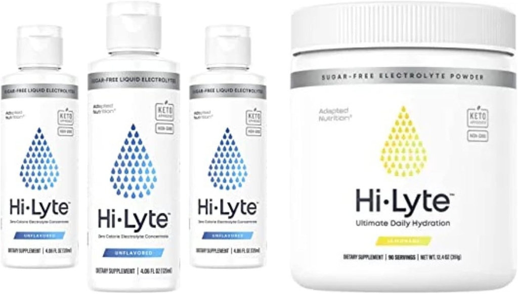 Hi- Lyte Electrolyte Powder, Daily Hydration Supplement Drink Mix, 90 Serveringer Mex124; Light Forfriskende Flavor (Lemonade) Mex124; Hi- Lyte Electrolyte Koncentrat til immunforsvar, 20% + Mere Kalium 144 Serveringer