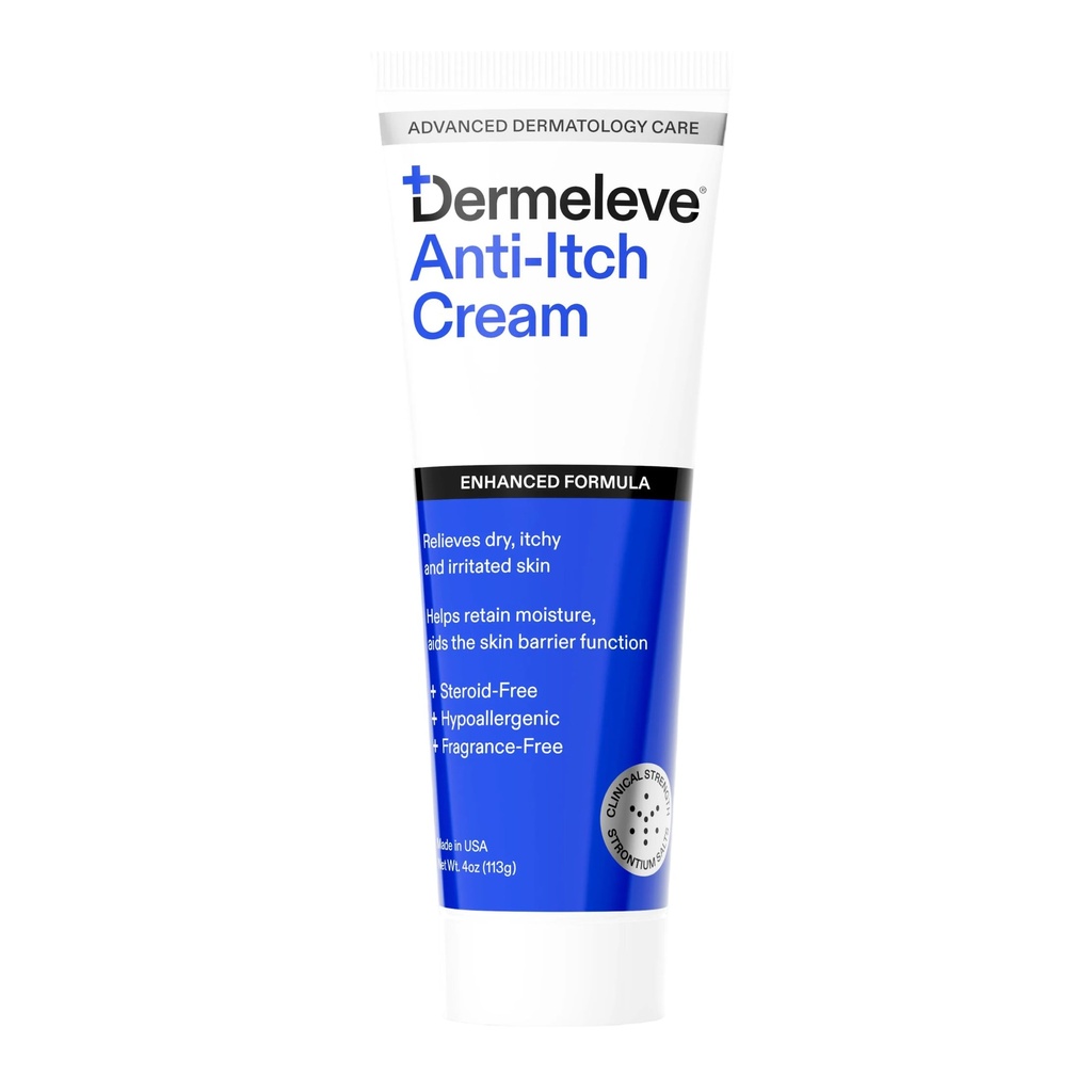 Dermeleve Steroid Free Anti- Itch Cream Remote 124; Extra Strength for Psoriasis, Seborrheic Dermatitis, Viral Udslæt, Bug Bites, Allergi, Kroniske Hives, neuropati (Nerve) Remote 124; Full Body Itch Relief Remote 124; 4 oz (1 pakke)