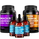 5-in-1 Ceylon Cinnamon (120ct), 4-in-1 Biotin Collagen Keratin Saw Palmetto (2 fl oz - 3 Pack) & 6-in-1 Maca Root Ashwagandha (120ct) Bundle - Energy, Mood, Hår, Skin & immunsupportsupplement