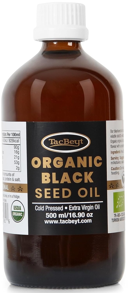 TacBeyt Black Seed Oil, Organic Cold Pressed Liquid, 2% Thymoquinone, 100% Original Tyrkisk Black Seed Oil, USDA Certified, Gluten Free, Non GMO, Cold-Pressed, (Original 16.90 Fl Oz)