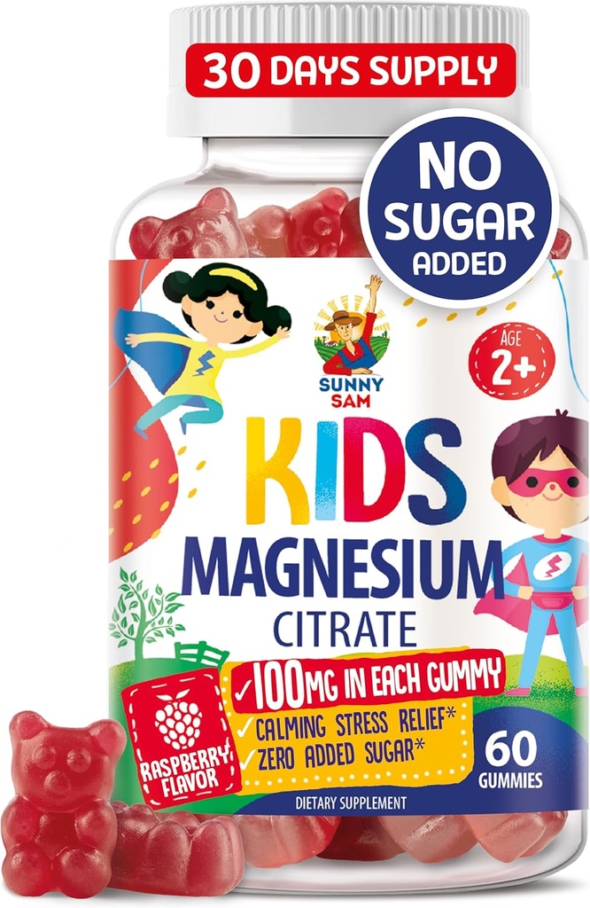Magnesium Gummier til børn og voksne - 100 mg - Rolig Magnesiumtyggere - Magnesium Citrate Chewable Supplement for Mood & Muscle Support - 60 Gummies