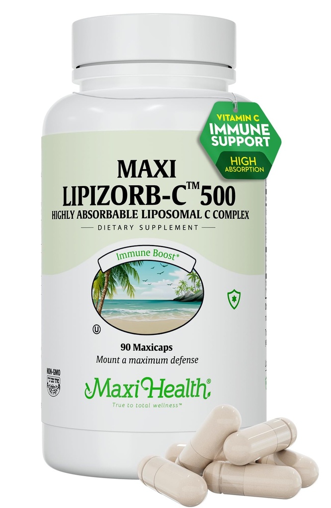 Maxi Health Liposomal C-vitamin 500 mg kapsler med fordøjelig blend, stærkt absorberbare højdosis Vitamin C, ikke GMO Kosher Vegetar Doctor- Formuleret immunforsvar supplement (90 Tæl)