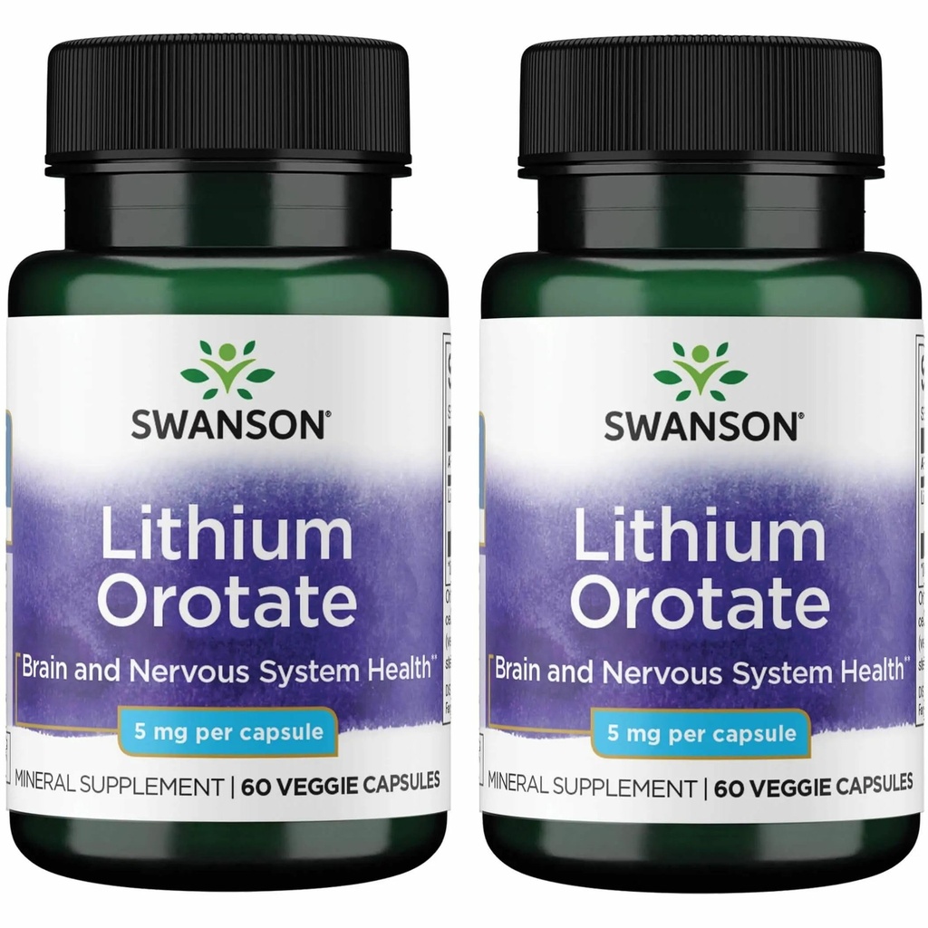 Swanson Lithium Orotere Antioxidant Mood Følelsesmæssig Wellness Behavior Memory Support 5 mg 60 Veggie Kapsler (Elemental Lithium) 2 Pack