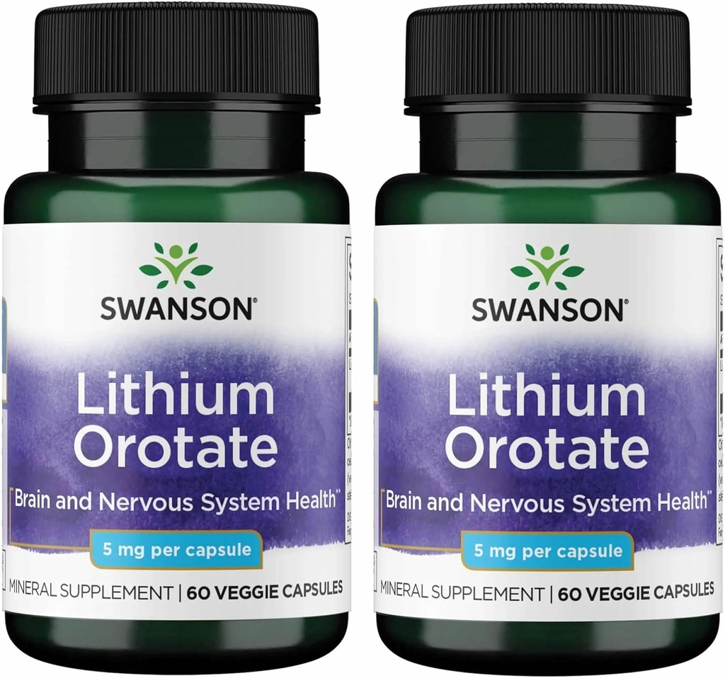 Swanson Lithium Orotere Antioxidant Mood Følelsesmæssig Wellness Behavior Memory Support 5 mg 60 Veggie Kapsler (Elemental Lithium) 2 Pack